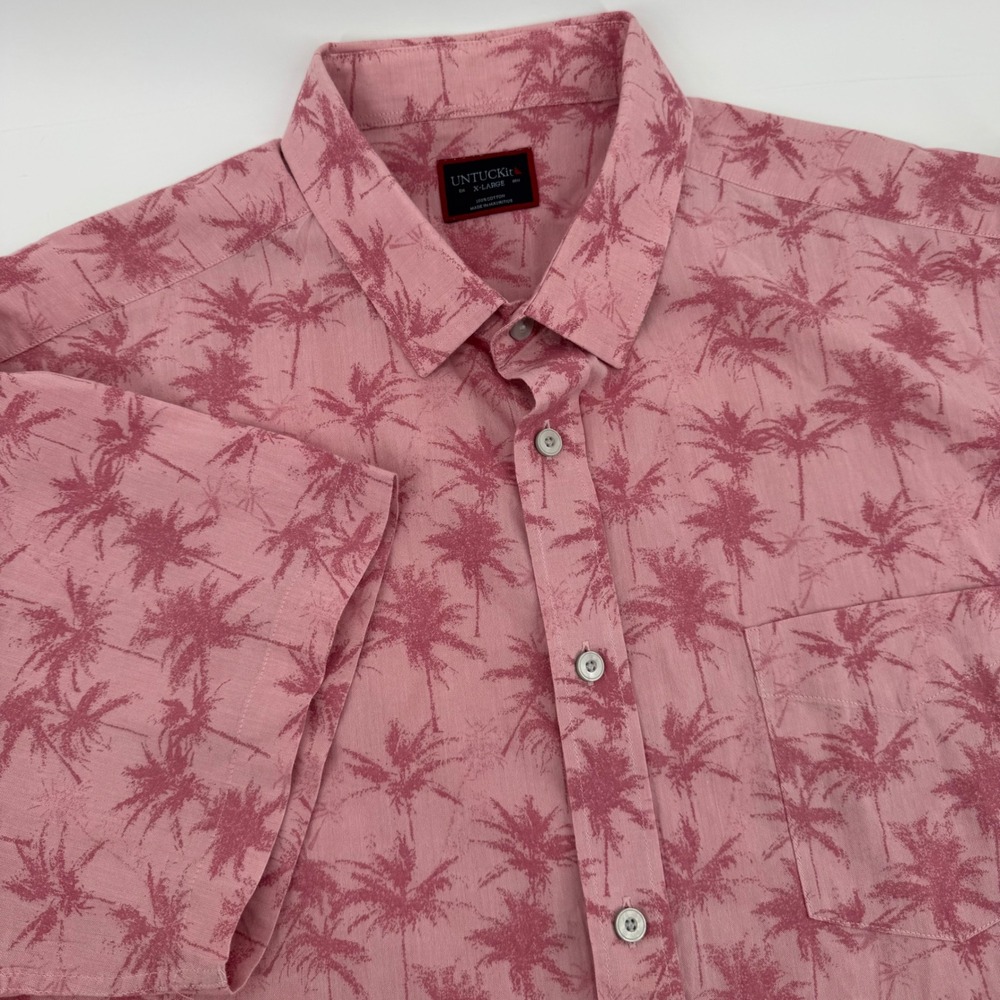 UNTUCKit Moldavia Men XL Pink Palm Tree Short Sleeve Cotton Button Down Shirt